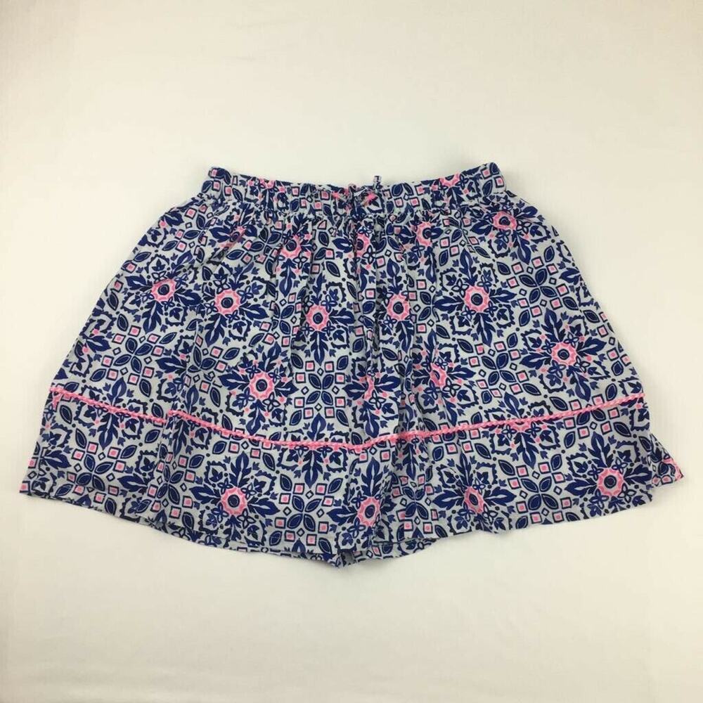 Cherokee Girls A-Line Skirt Blue White Floral Drawstring Waist Lined XL 14-16
